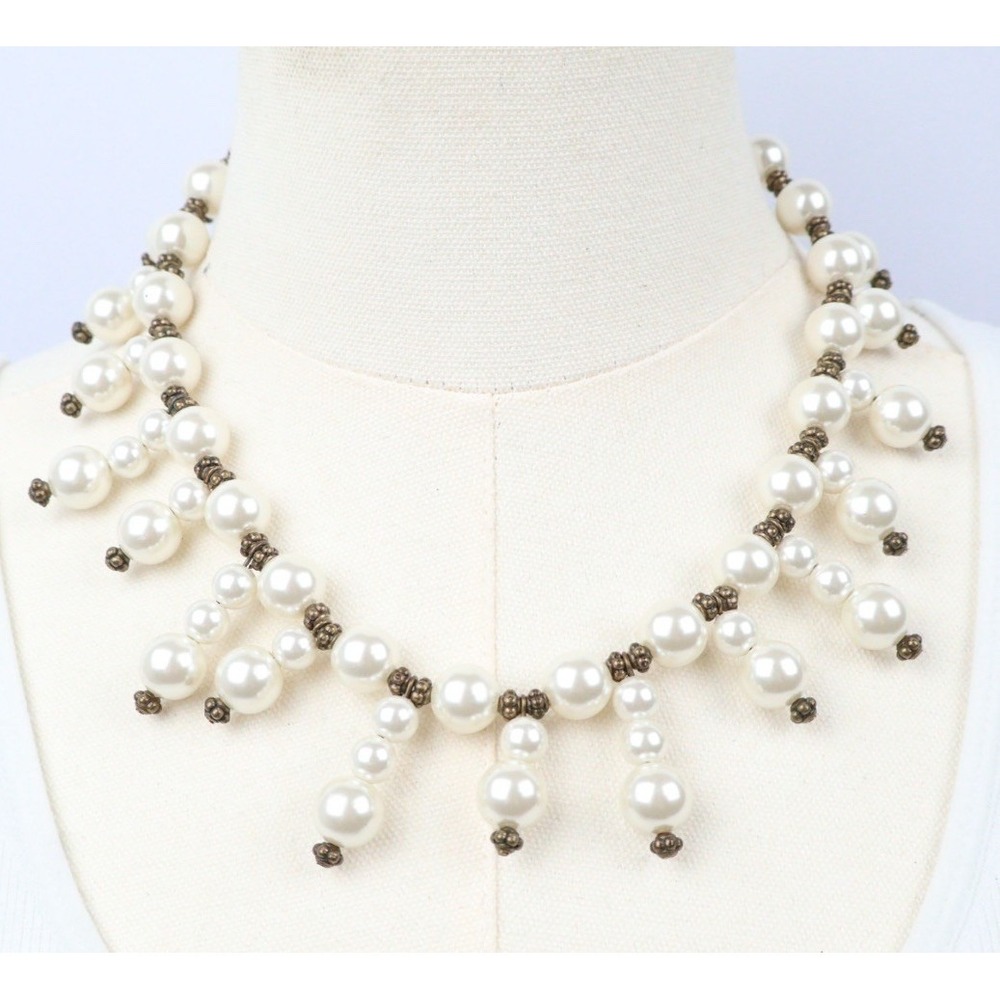 CHICOS VTG Style PEARL Bib NECKLACE Statement Classic Coquette 16-20"‎
